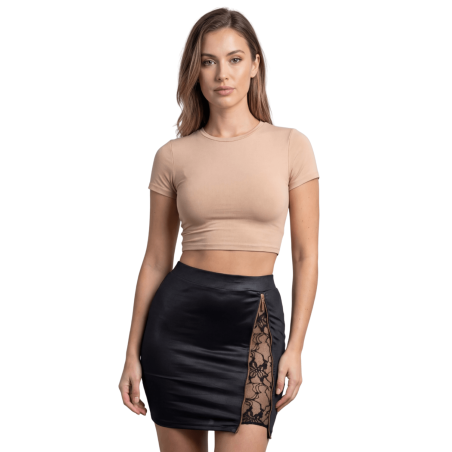 Jupe courte noire Kyra avec zip fonctionnel sur le côté - LDC07BLK