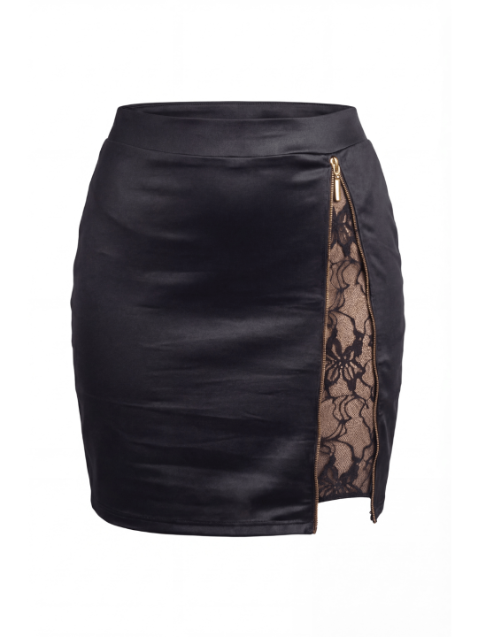 Jupe courte noire Kyra avec zip fonctionnel sur le côté - LDC07BLK