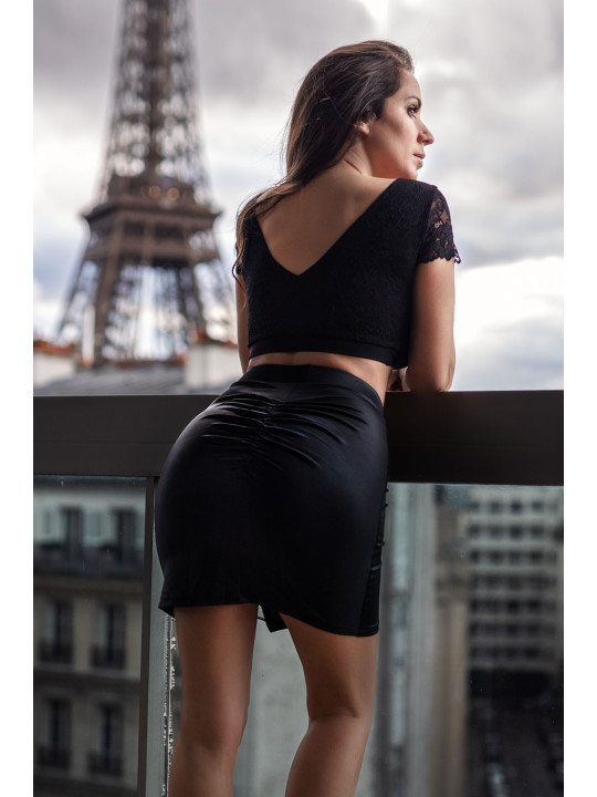 Jupe courte noire Kyra avec zip fonctionnel sur le côté - LDC07BLK