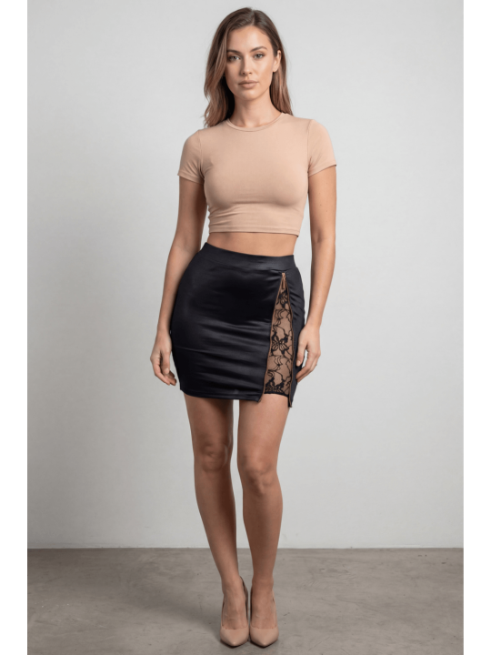 Jupe courte noire Kyra avec zip fonctionnel sur le côté - LDC07BLK