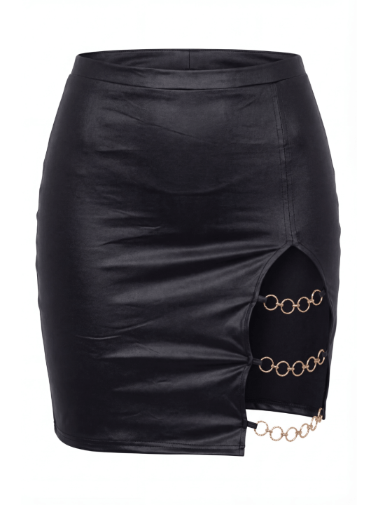 Jupe courte noire Elena fendue sur le côté - LDC08BLK