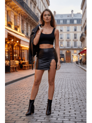 Jupe courte noire Elena fendue sur le côté - LDC08BLK