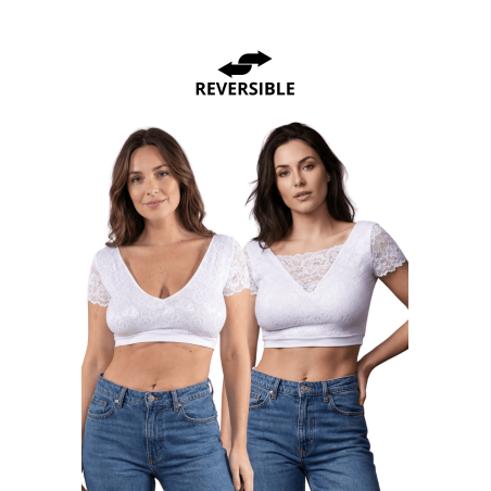 Top sexy court blanc bi matière réversible - LTK2-WHT