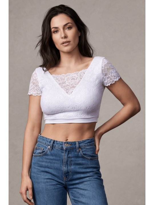 Top sexy court blanc bi matière réversible - LTK2-WHT