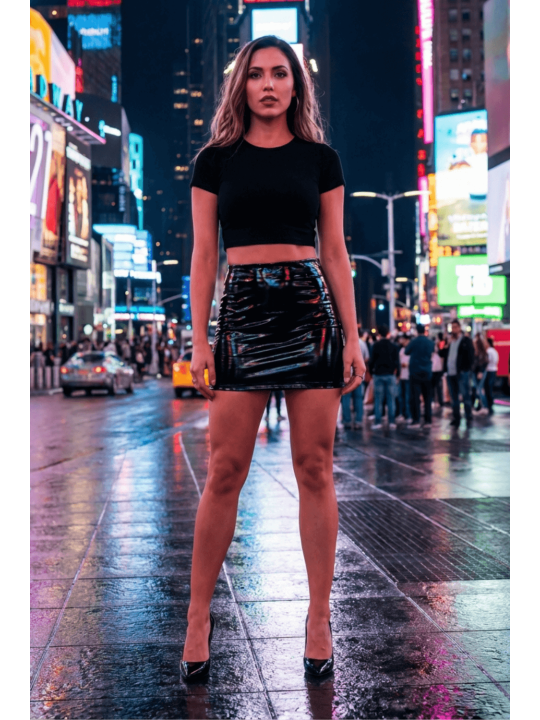 Jupe noire en simili cuir avec zip Lara - LSL6-S