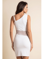 Robe blanche asymétrique avec dentelle Paola - LDR3WHT