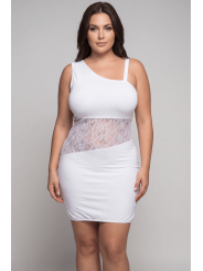 Robe blanche asymétrique avec dentelle Paola - LDR3WHT