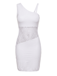 Robe blanche asymétrique avec dentelle Paola - LDR3WHT