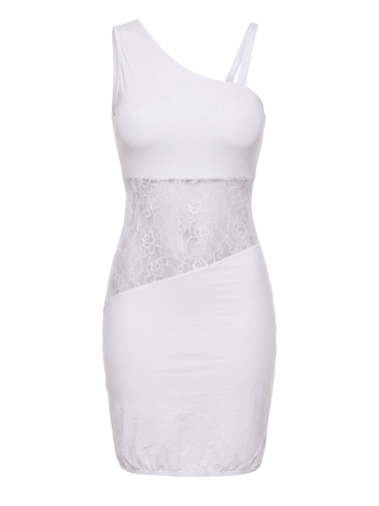 Robe blanche asymétrique avec dentelle Paola - LDR3WHT