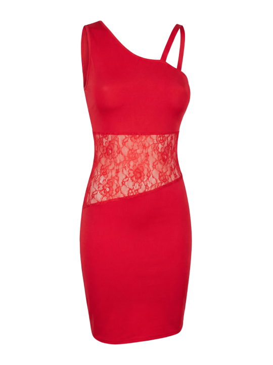 Robe rouge asymétrique avec dentelle Paola - LDR3RED