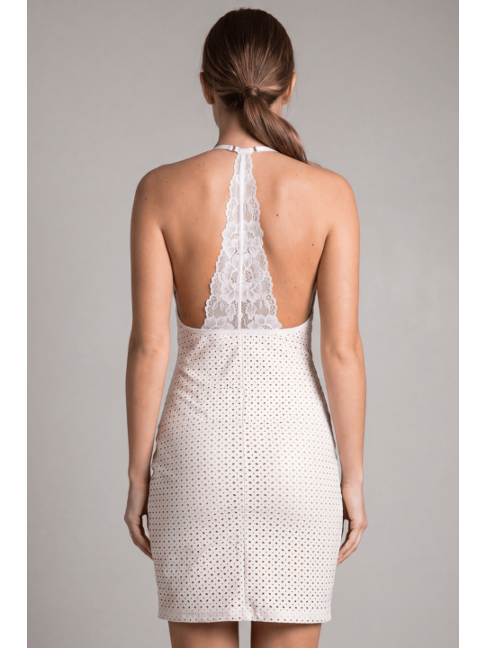 Robe blanche simili cuir et dentelle Sophia - LDL2WHT