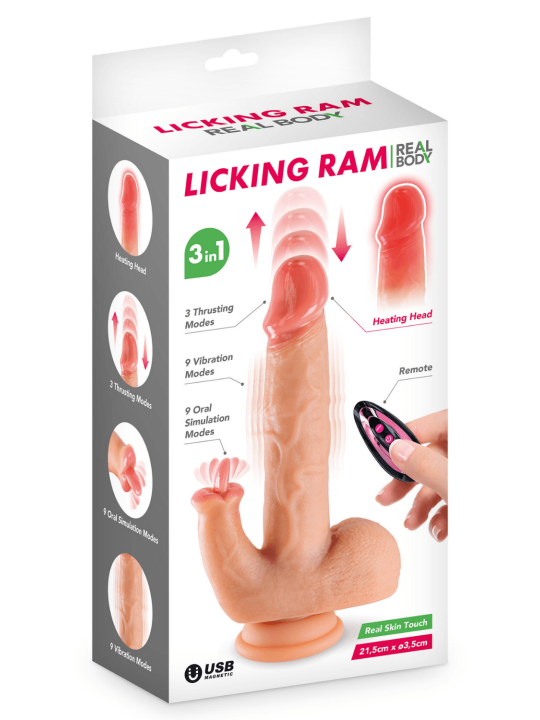 Gode Ventouse Multifonction Licking Ram – 3 Stimulations Effet Chauffant