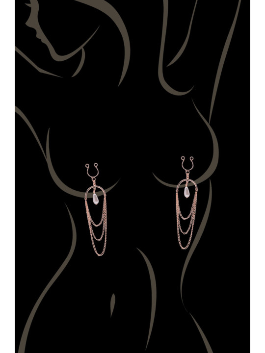 Bijoux de seins avec 3 chainettes doré rose et une perle - SO-0187