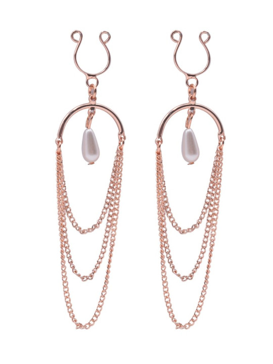 Bijoux de seins avec 3 chainettes doré rose et une perle - SO-0187