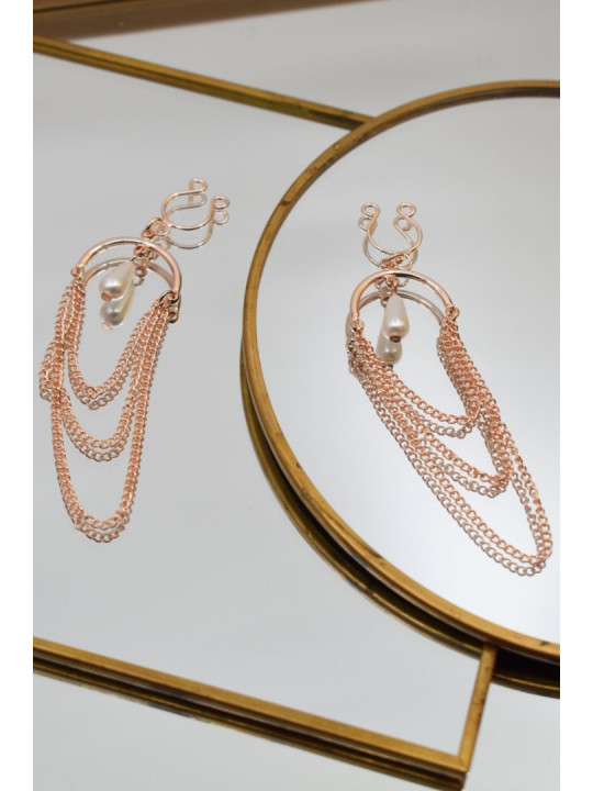 Bijoux de seins avec 3 chainettes doré rose et une perle - SO-0187