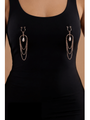 Bijoux de seins avec 3 chainettes doré rose et une perle - SO-0187
