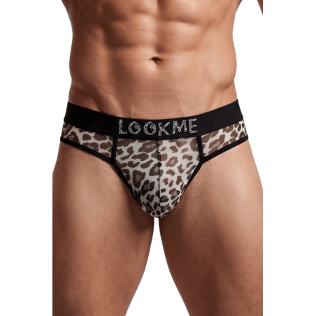 String en résille imprimé léopard gris - LM2501-57GREY