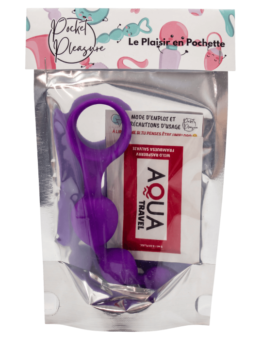 Chapelet anal 3 boules violet silicone 15 cm Pocket Pleasure  1 dosette lubrifiant