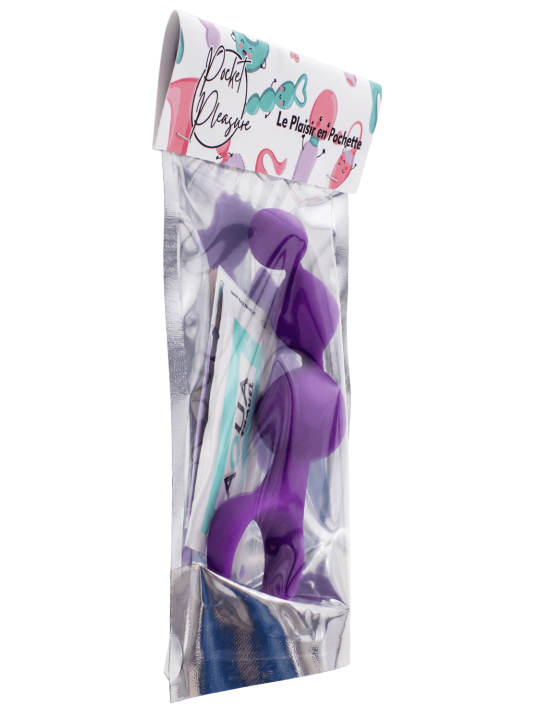 Chapelet anal 3 boules violet silicone 15 cm Pocket Pleasure  1 dosette lubrifiant