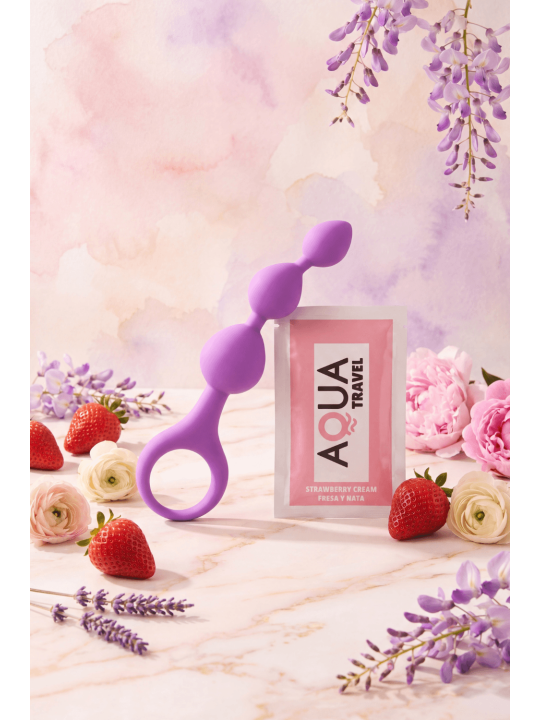 Chapelet anal 3 boules violet silicone 15 cm Pocket Pleasure  1 dosette lubrifiant