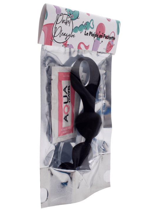 Chapelet anal 3 boules noir silicone 15 cm Pocket Pleasure  1 dosette lubrifiant