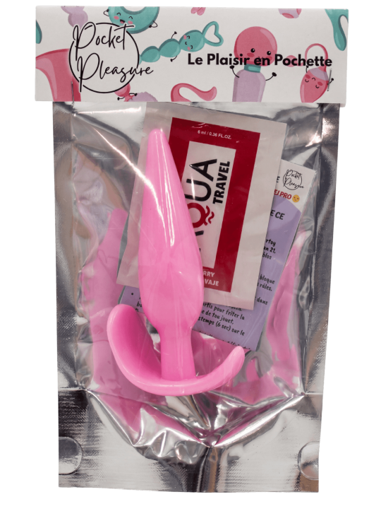 Plug anal rose souple base évasée Pocket Pleasure  1 dosette lubrifiant