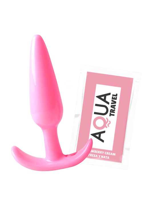 Plug anal rose souple base évasée Pocket Pleasure  1 dosette lubrifiant
