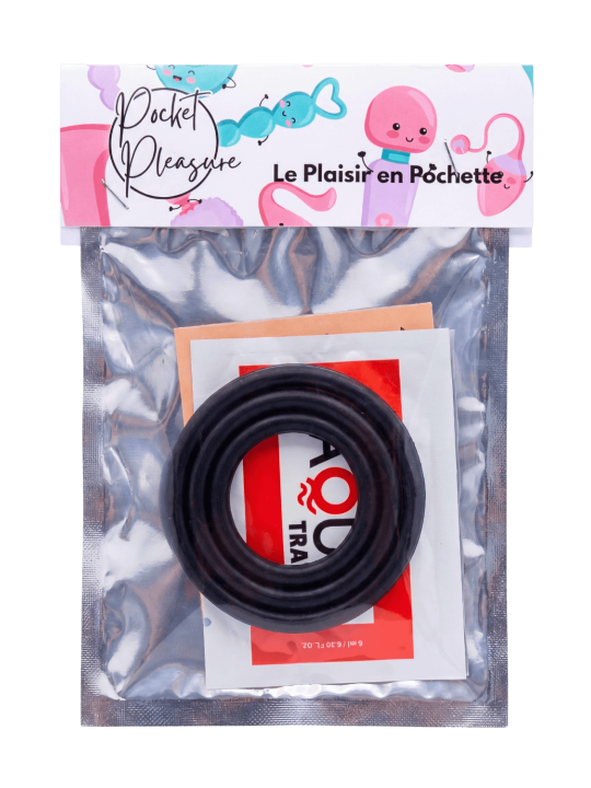 Trio d'Anneaux Péniens Silicone Noir Pocket Pleasure  1 dosette de lubrifiant