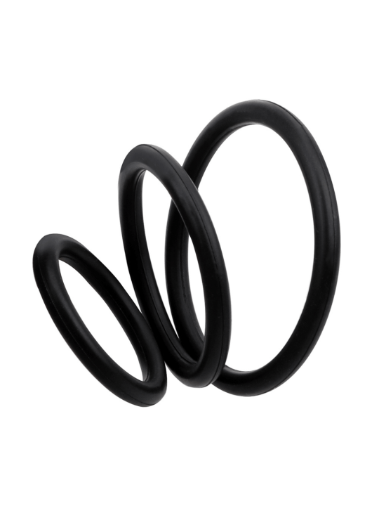 Trio d'Anneaux Péniens Silicone Noir Pocket Pleasure  1 dosette de lubrifiant