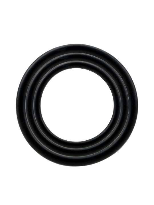 Trio d'Anneaux Péniens Silicone Noir Pocket Pleasure  1 dosette de lubrifiant