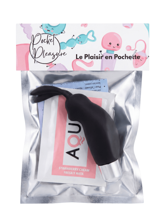 Mini Stimulateur Clitoridien Lapin Noir  1 dosette lubrifiant — Pocket Pleasure