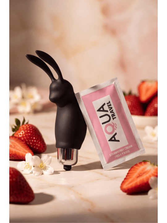 Mini Stimulateur Clitoridien Lapin Noir  1 dosette lubrifiant — Pocket Pleasure