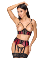 Ensemble Jarretelles 3 Pièces Rouge Foncé  Noir - Cottelli