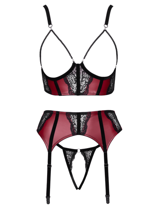 Ensemble Jarretelles 3 Pièces Rouge Foncé  Noir - Cottelli