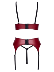 Ensemble Jarretelles 3 Pièces Rouge Foncé  Noir - Cottelli