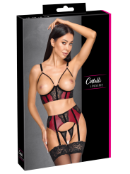 Ensemble Jarretelles 3 Pièces Rouge Foncé  Noir - Cottelli