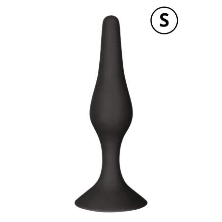 Plug Anal Noir en Silicone S avec Ventouse Taille S 10,5 cm Pocket Pleasure  1 dosette de lubrifiant