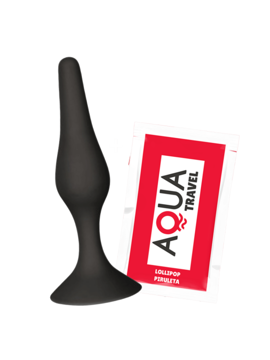 Plug Anal Noir en Silicone S avec Ventouse Taille S 10,5 cm Pocket Pleasure  1 dosette de lubrifiant
