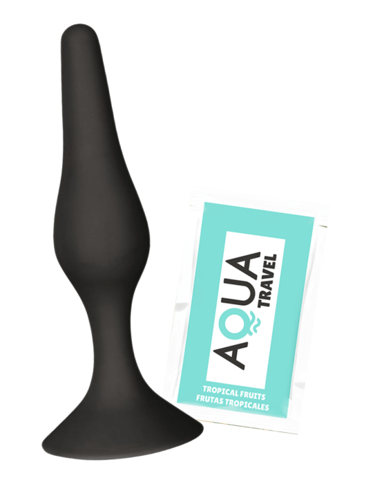 Plug Anal Noir en Silicone L avec Ventouse Taille L 12,7 cm Pocket Pleasure  1 dosette de lubrifiant
