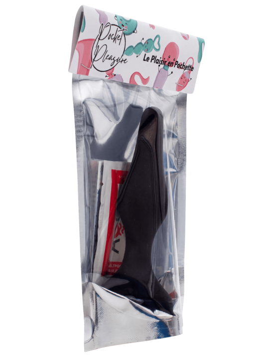 Plug Anal Noir en Silicone L avec Ventouse Taille L 12,7 cm Pocket Pleasure  1 dosette de lubrifiant
