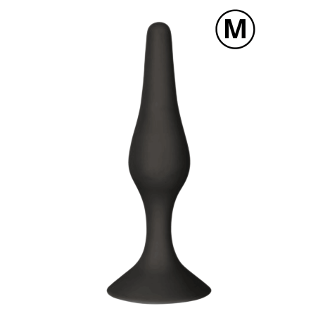 Plug Anal Noir en Silicone M avec Ventouse Taille M 11,3 cm Pocket Pleasure  1 dosette de lubrifiant