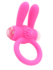 Anneau vibrant silicone rose avec oreilles de lapin - COR-003PNK