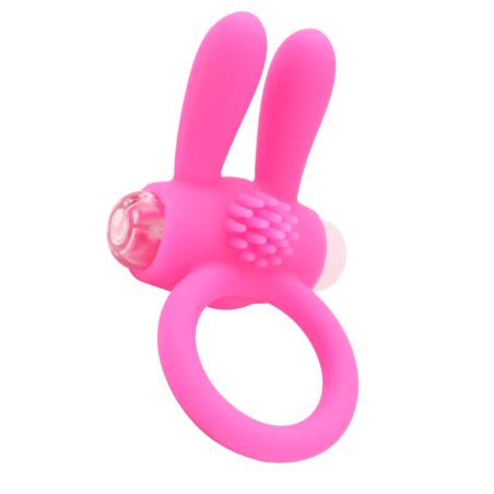 Anneau vibrant silicone rose avec oreilles de lapin - COR-003PNK