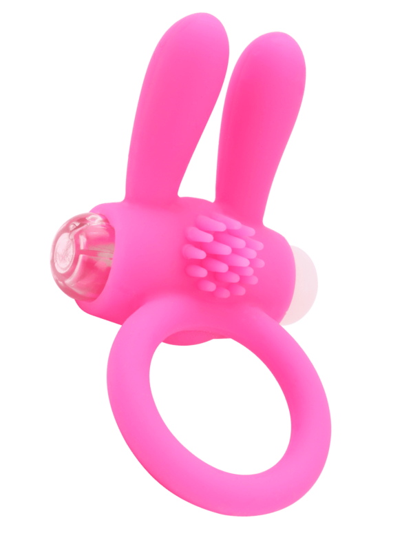 Anneau vibrant silicone rose avec oreilles de lapin - COR-003PNK