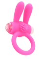 Anneau vibrant silicone rose avec oreilles de lapin - COR-003PNK