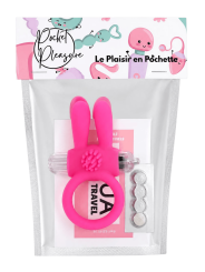 Anneau vibrant silicone rose avec oreilles de lapin - COR-003PNK