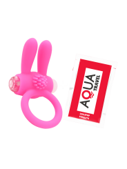 Anneau vibrant silicone rose avec oreilles de lapin - COR-003PNK