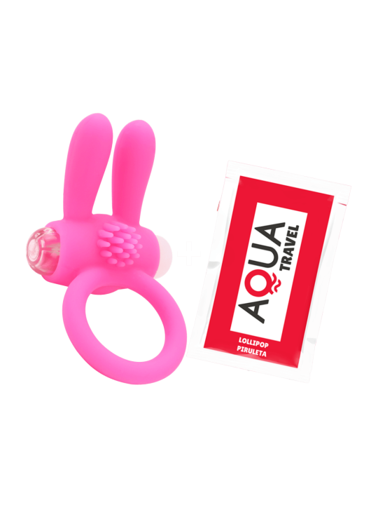 Anneau vibrant silicone rose avec oreilles de lapin - COR-003PNK