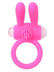 Anneau vibrant silicone rose avec oreilles de lapin - COR-003PNK