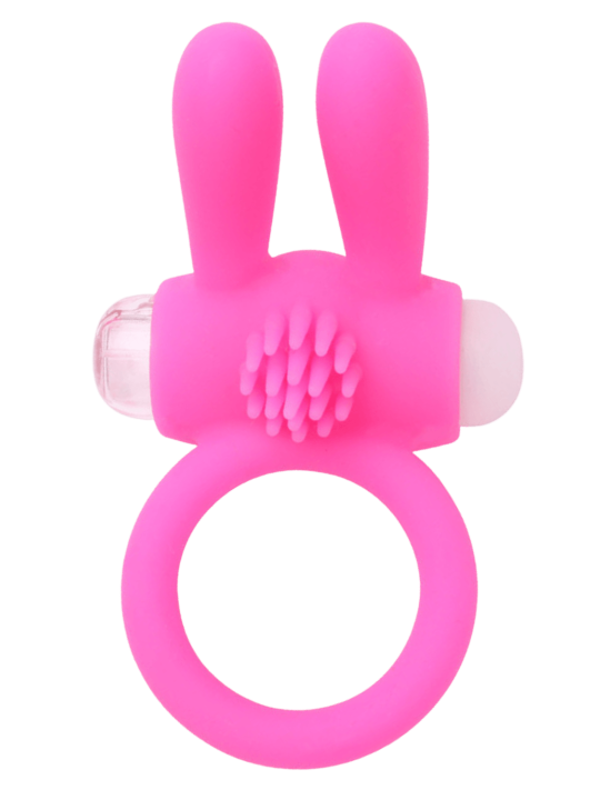 Anneau vibrant silicone rose avec oreilles de lapin - COR-003PNK